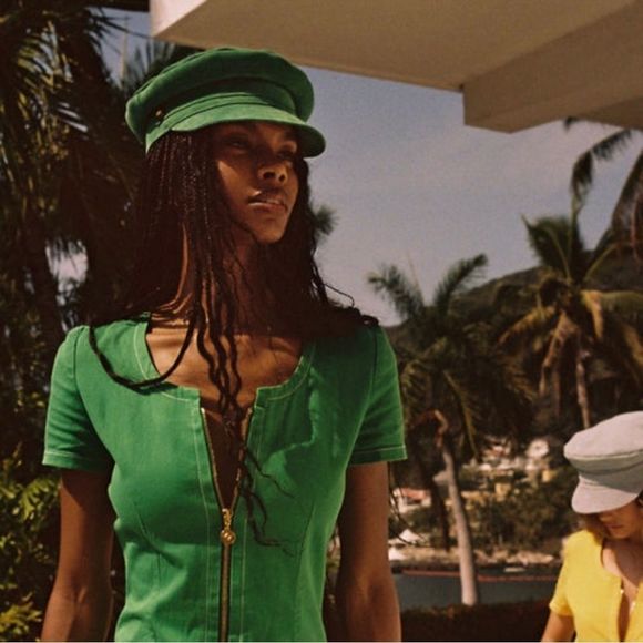 LACK OF COLOR LOLITA HAT CAP KELLY GREEN SUEDE LEATHER CAP HAT 70s RETRO SMALL main image 9